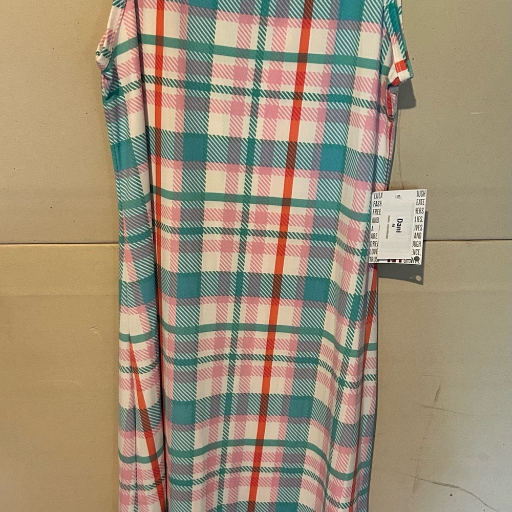 LuLaRoe Green and Pink Sleeveless Casual Dress